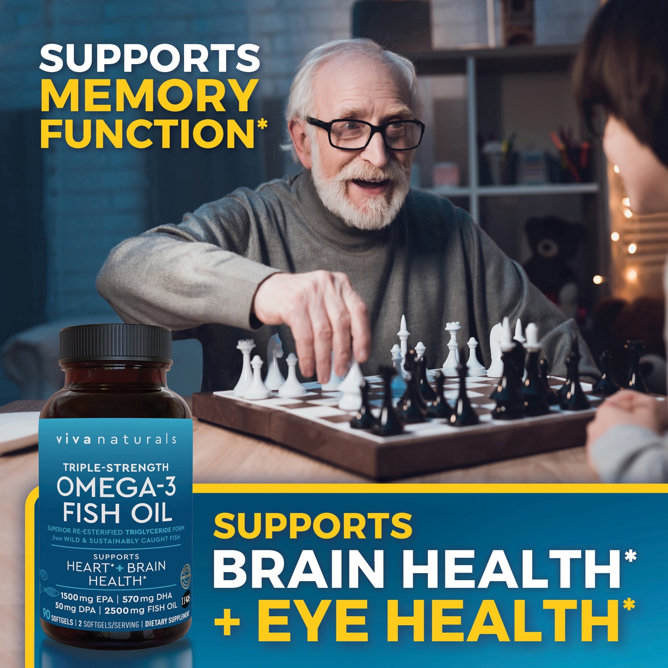 Viva Naturals Triple-Strength Omega-3 Fish Oil Supplement, 2500 mg, 90 Pescatarian-Friendly Softgels