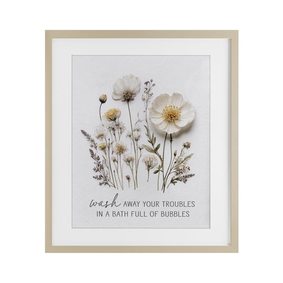 Stupell Industries Shabby Chic Pressed Flowers Wash Away Troubles Birch Framed Print Under Glass, 17 x 21, by Lettered and Lined
