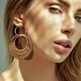 thumbnail image 4 of NICKSUN 4 Pairs Handmade Raffia Rattan Bohemian Round Drop Dangle Earrings for Women, Boho Statement Cute Fun Hoop Earrings Set, 4 of 9