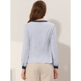 thumbnail image 4 of Blusa Allegra K de Color de Contraste frontal plisado con Cuello Dividido para Mujer Azul M, 4 of 5