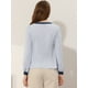 thumbnail image 4 of Blusa Allegra K de Color de Contraste frontal plisado con Cuello Dividido para Mujer Azul M, 4 of 5