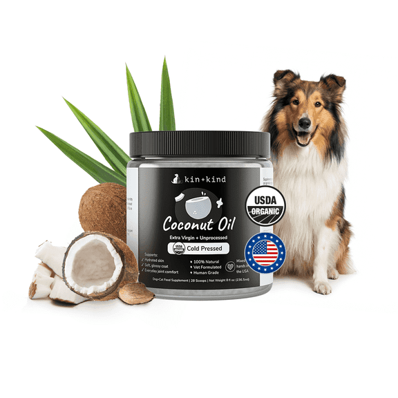 kin kind Organic Coconut Oil, Cold-Pressed Coconut Oil for Dogs & Cats (Medium) - 8 fl oz