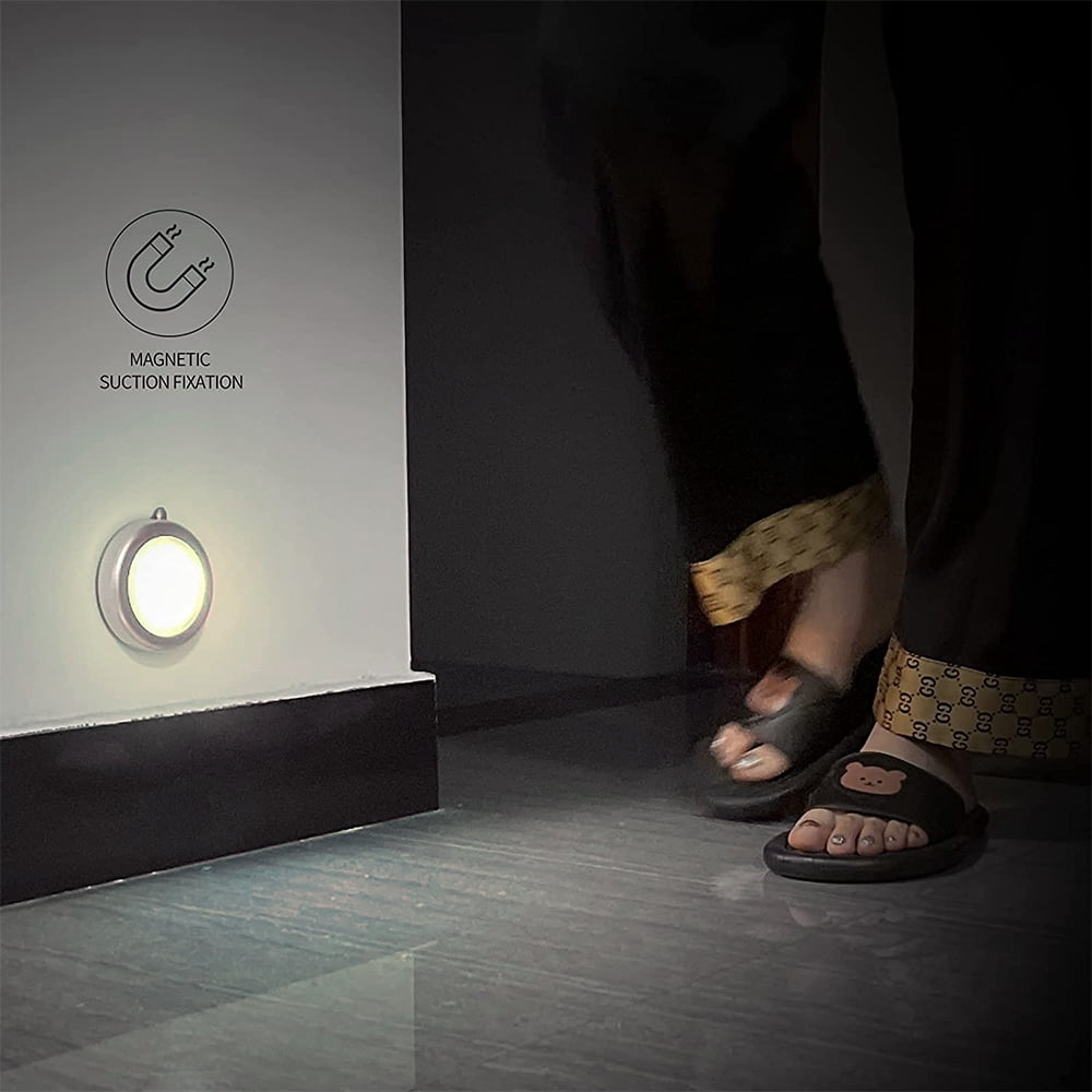 6Packs Motion Sensor Light Indoor,LED Closet Lights,Night Light Battery Powered,Battery Operated Cabinet Light,Wireless Wall Puck Lamp Stick for Stair,Step,Hallway,Garage,with Hanging rope(White)
