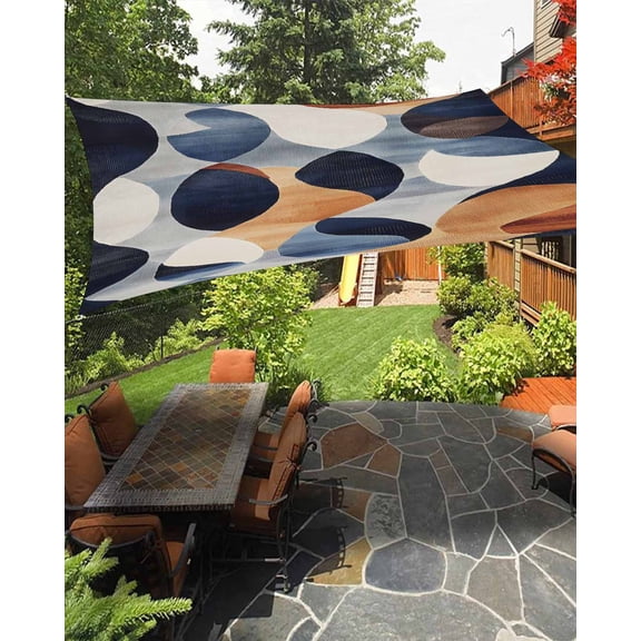 Abstract Color Block Sun Shade Sail 12'X16' Blue Brown White Simple Art UV Block Outdoor Sail Shades Breathable Waterproof Rectangular Sunshade for Patio Garden Pool Pergola Porch