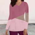 thumbnail image 2 of Xfvqtps Scrub Tops for Women Color Block Soft V-Neck Long Sleeve Scrubs Comfortable Lightweight Nursing Uniforms Casual Fashion Striped Nursing Top Working Uniforms with Pockets Pink, 2 of 5