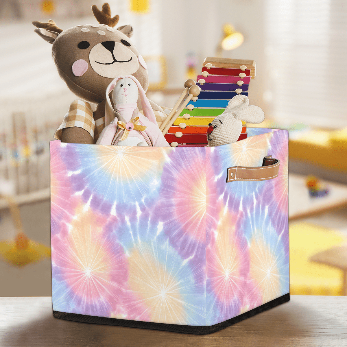 CURLYOOT Watercolor Tie Dye Cube Storage Bin, 13 x 13 x 13 Storage Cube Bins for Organizing, Fabric Foldable Closet Baskets with Handles for Closet, Shelves, Clothes