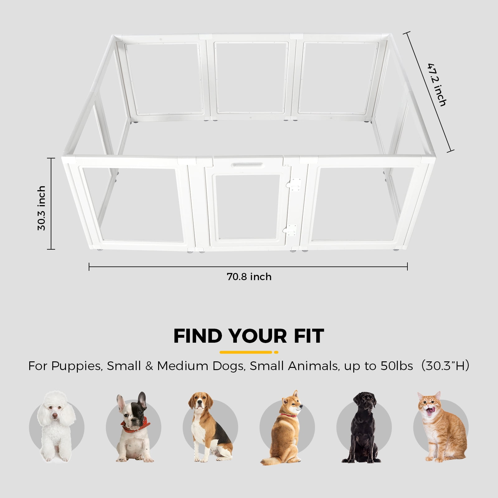 Everfront Clear Acrylic Plastic Dog Playpen Indoor,for Puppy Cat Rabbit Ferret Transparent Pet Pen,Easy Assemble Whelping Crate Kennel Cage Enclosure,Preferable for Puppies, Small & Medium Dogs