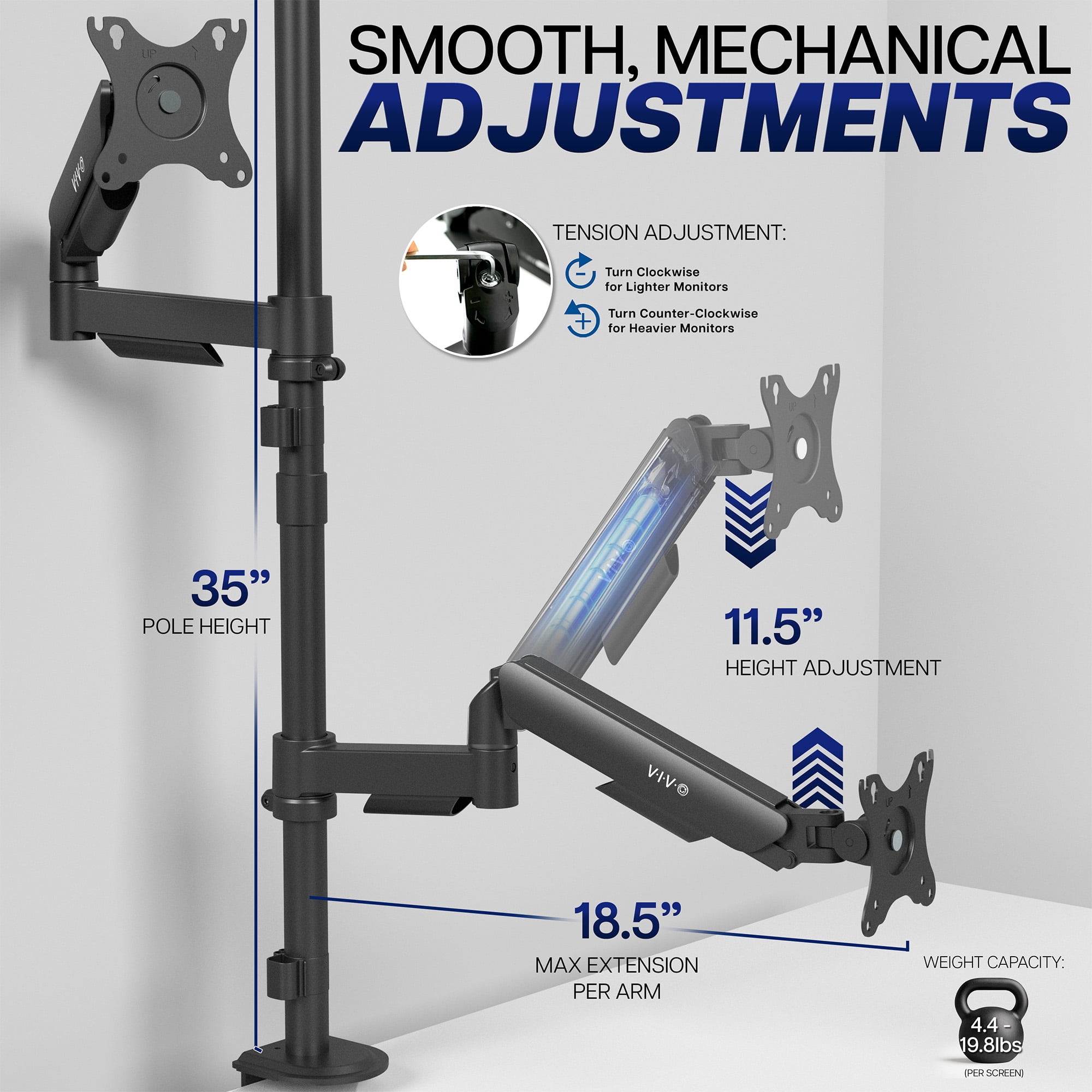 VIVO Extra Tall Dual 17" to 32" Monitor Mechanical Spring Sit-Stand Desk Mount