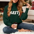 thumbnail image 2 of larppty Merry Sweater for Women Turtleneck Christmas Sweater Long Batwing Sleeve Knit Sweatshirt Loose Pullover Women Tops (Dark Green, M), 2 of 9