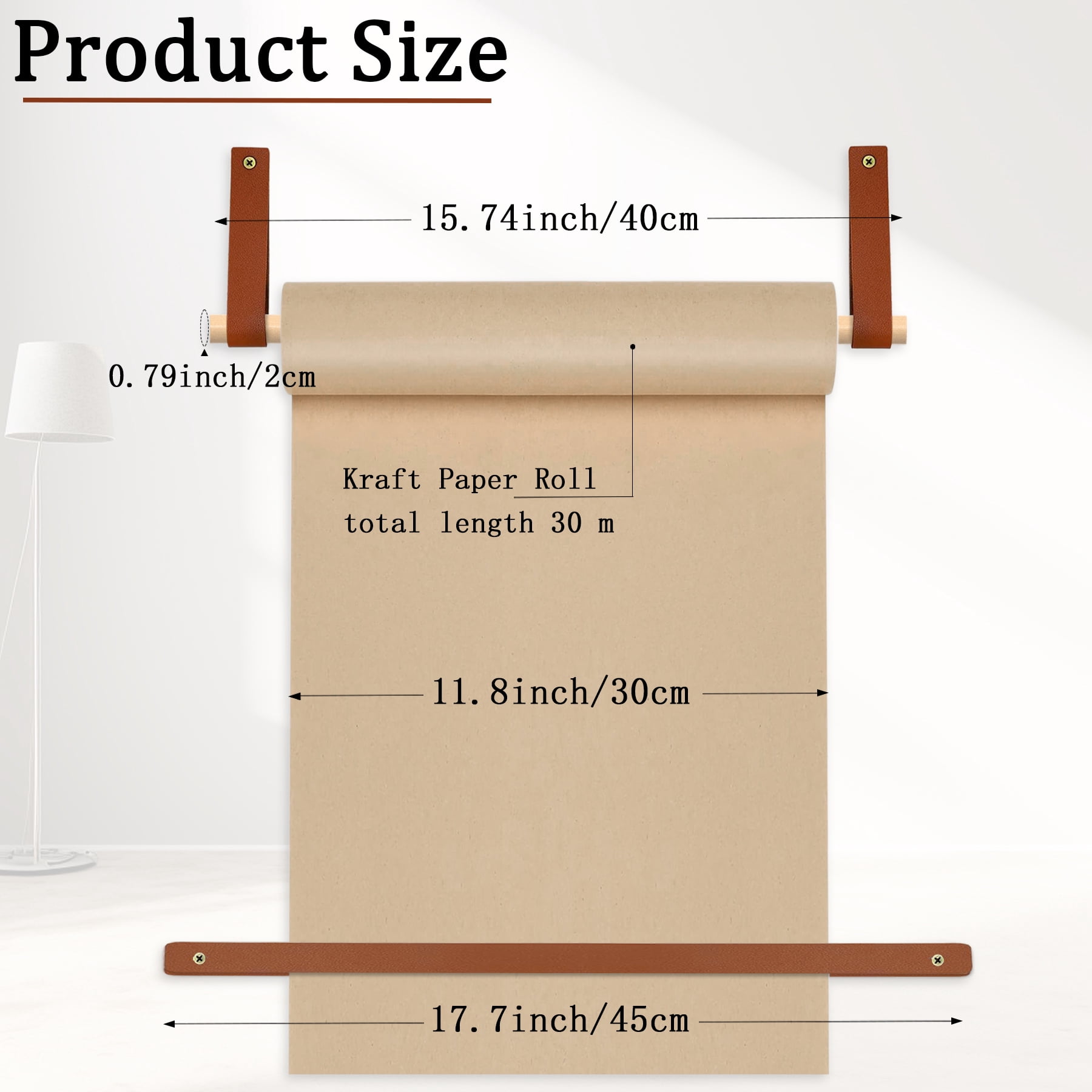 Kraft Paper Dispenser,11.8inch Butcher Paper Holder,Includes 30 Meter Long Brown Paper Roll,Roller Kraft Paper Roll Display Stand for Wall Decor, Artwork, to-Do Lists and Ideal Ideas.