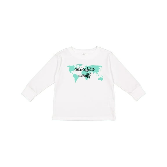 Inktastic Adventure Awaits Teal World Map Boys or Girls Long Sleeve Toddler T-Shirt