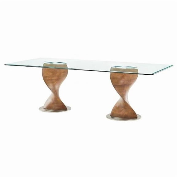 HomeRoots 487882 29.5 x 95 x 43 in. Clear & Walnut Rectangular Glass & Solid Wood Dining Table