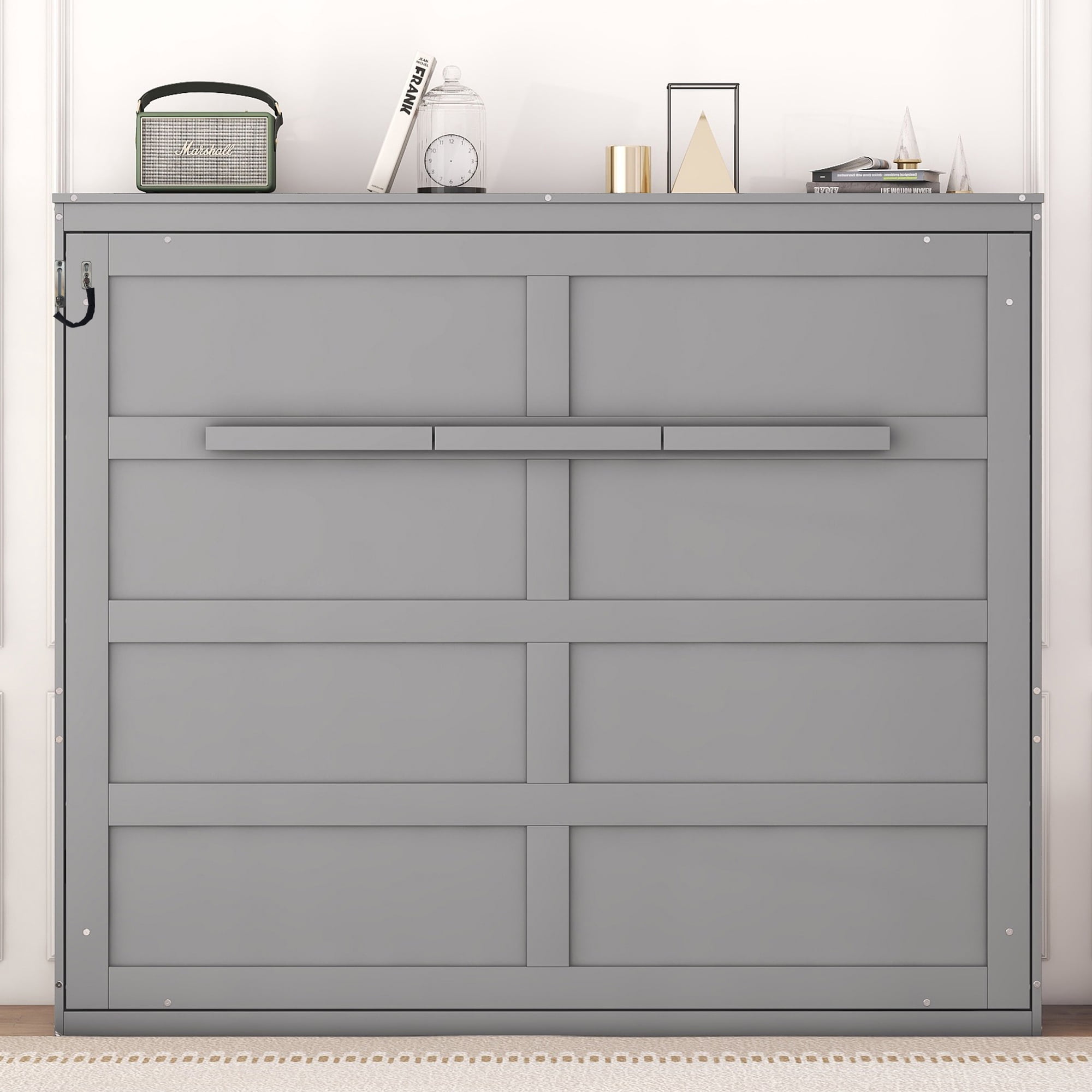 Mintazer Queen Size Murphy Bed, Folding Wall Cabinet Bed for Guest Room Home Office Studio Apartment, Grey