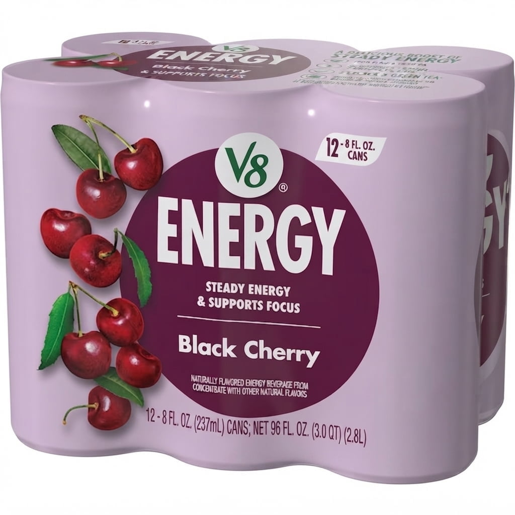 V8 Energy Black Cherry Energy Drink, 8 fl oz Cans, 12 Pack