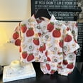 thumbnail image 2 of MIXUE Baby Girls Outfit Sets Summer Cartoon Fruit Print V Neck Button Down Long Sleeve Shirts Tops Pants 2Pcs Pajamas Sleepwear Soft Loungewear Daily-Wear,Pink,18-24 Months, 2 of 3
