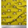 thumbnail image 1 of Soimoi Yellow Japan Crepe Satin Fabric Feather & Elk Mount Face Print Fabric by the Yard 42 Inch Wide, 1 of 3