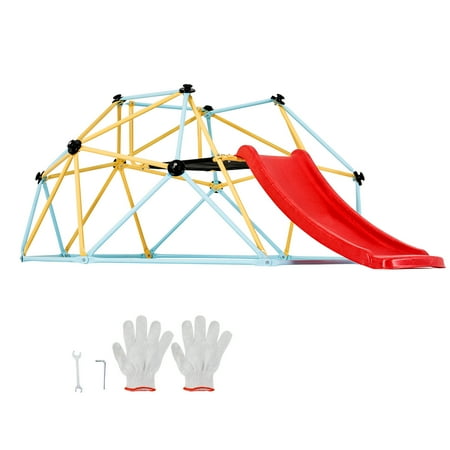 KFFKFF Climbing Dome, Suitable for Children Aged 3-9, 8FT Geometric Climber with Slide, Jungle Gym Capable of Holding 600LBS and Simple to Assemble