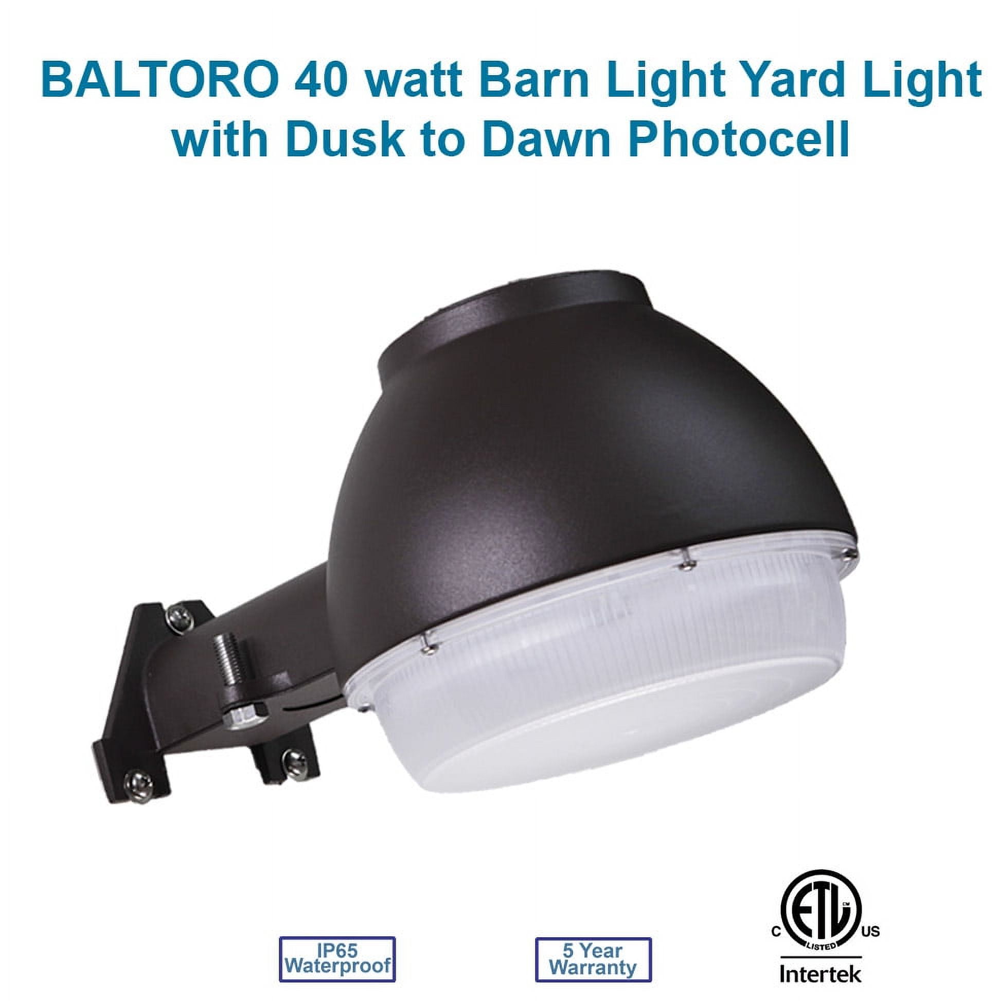 Baltoro Dusk-to-Dawn Outdoor Barn Light LED with Photocell, 5000K Daylight Bright Ideal for Yard Light, Barn Security Light, Flood Light 40w (400W Equiv.), Large Area Light, ETL-Listed Wet Location Baltoro Dusk-to-Dawn Outdoor Barn Light LED with Photocell, 5000K Daylight Bright Ideal for Yard Light, Barn Security Light, Flood Light 40w (400W Equiv.), Large Area Light, ETL-Listed Wet Location