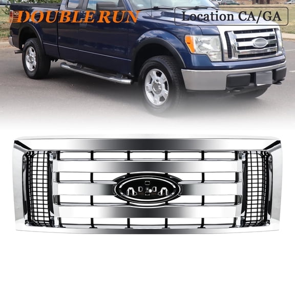 HOUGEET Front Upper Grille for 2009-2014 Ford F-150 F150 XLT Chrome Bumper Replacement