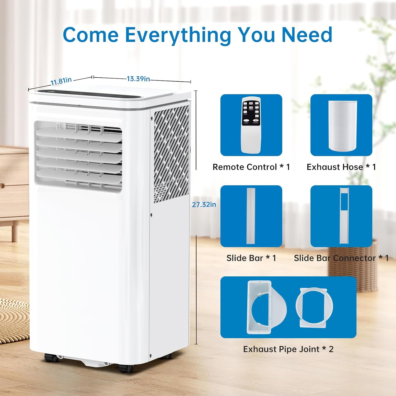 8,000 BTU Portable AC Unit, 3-in-1 Indoor Air Conditioner with Remote, 24H Timer & Sleep Mode, Standing AC with 2 Wind Speeds for Small Rooms/Offices
