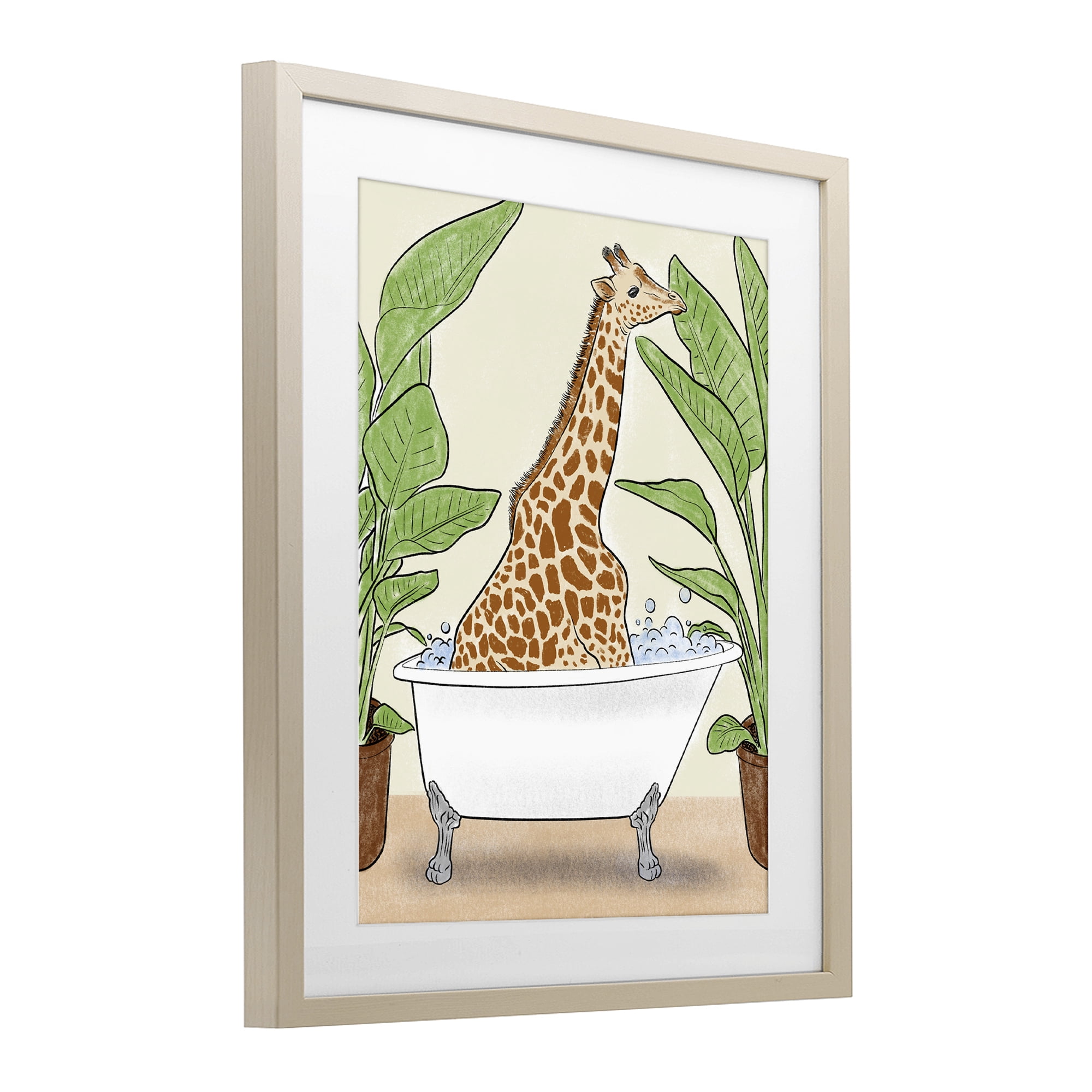 Stupell Industries Bathing Giraffe & Plants Birch Framed Print Under Glass, design by Marcus Prime