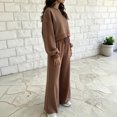 thumbnail image 7 of Women's Vintage Polka Dot 2 Piece Outfits Crop Sweatshirt and Loose Fit Wide Leg Flare Pants Y2K Retro Streetwear Casual Tracksuit Set Coffee, 7 of 7