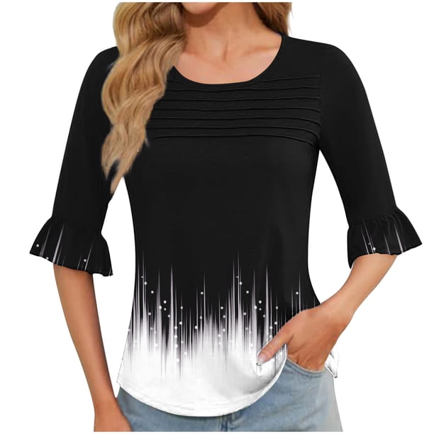 mfyjkho Tops De Moda Para Mujer, Blusa Informal De Manga Corta Con Cuello Redondo Y Estampado Para Mujer, Moderna Y Cómoda. Tops Y Blusas Para Mujer S