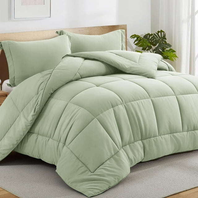 All Season Queen Comforter Set Soft Quilted Down Alternative Comforter+ Pillow Shams with Corner Tabs Winter Summer Warm Fluffy Machine Washable (Queen Grey)