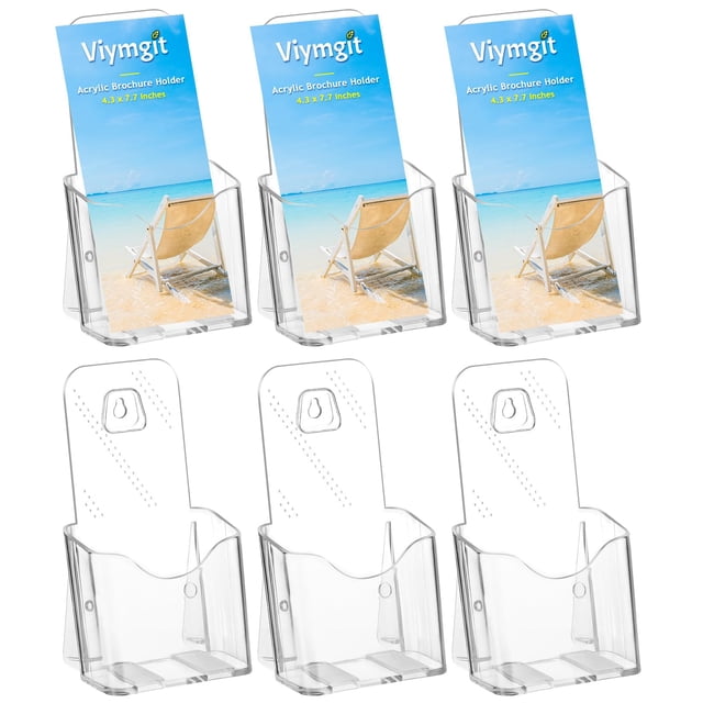 Soporte para folletos Viymgit, 6 unidades, acrílico, 10 cm, transparente