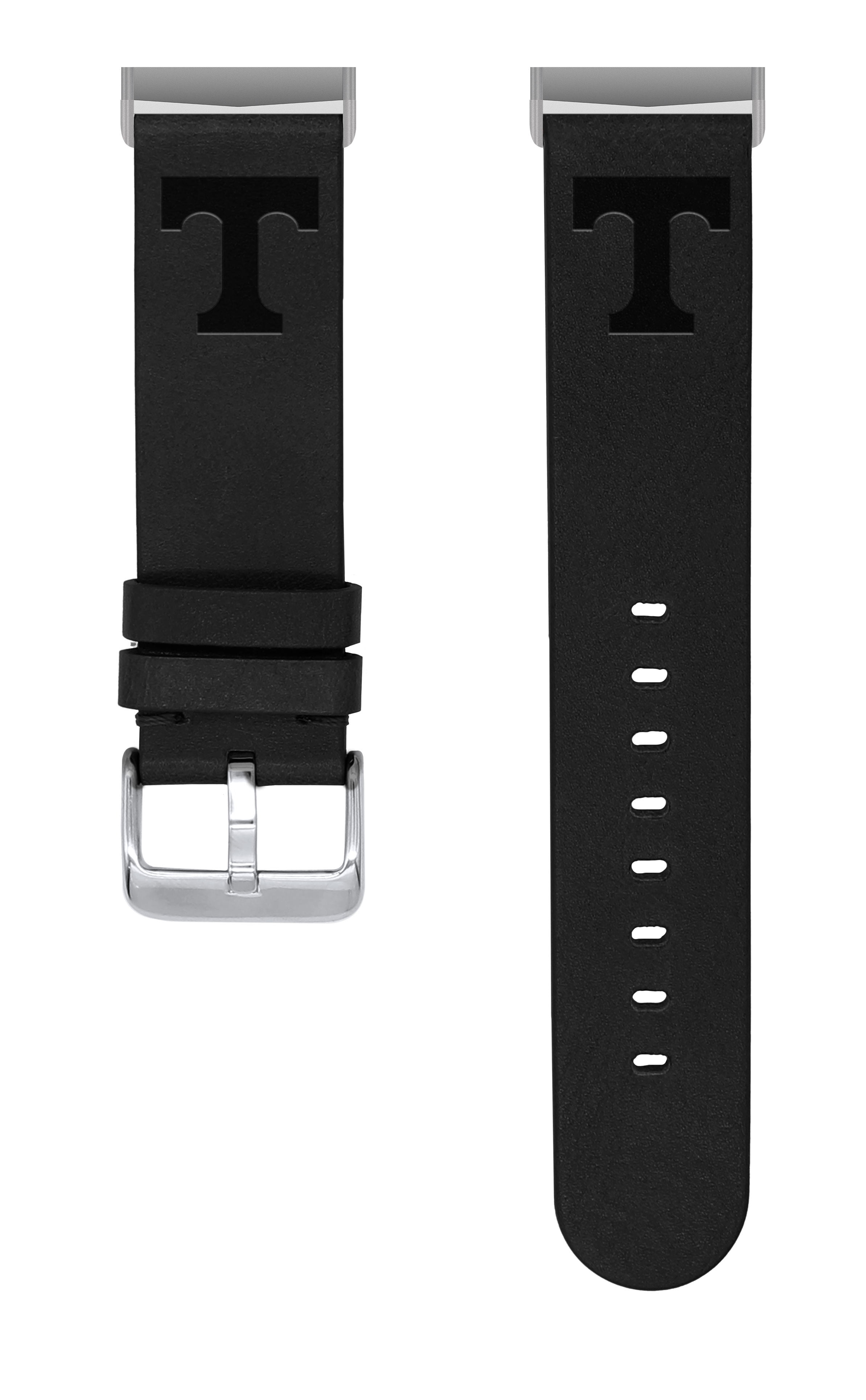 Tennessee Premium Leather Unisex Watch Band for FitBit Versa 3 and Sense (Short Black) by Affinity Bands