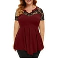 thumbnail image 1 of asdoklhq Womens Plus Size Tops Clearance,Plus Size Women Solid Floral Lace V-Neck Asymmetric Three Quarter Tops Blouse, 1 of 6