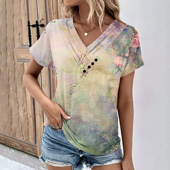LiMoi Shirts for Women Short Sleeve Vneck Tshirts Shirts Womens Fitted Graphic T Shirts Oversized Tshirts My Items Ordered