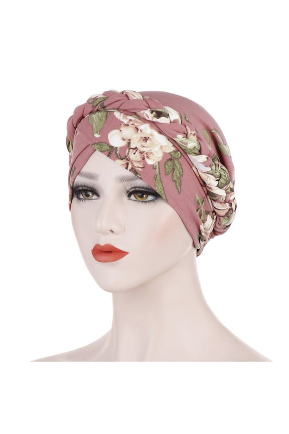 Headbands For Women Non Slip, Women Floral Braid India Hat Muslim Ruffle Cancer Chemo Beanie Turban Wrap Cap, Pink