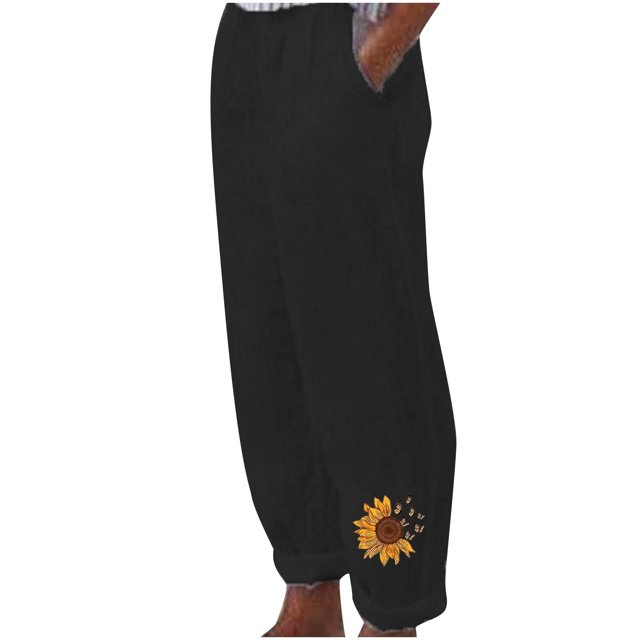 VEKDONE Womens Linen Long Pants Black L