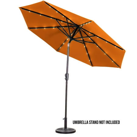 Sun Ray - 9' Round Solar Lighted Umbrella - Taupe