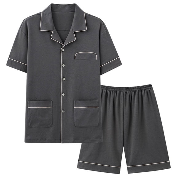 RKSTN Pajamas Set For Men Soft Short Sleeve Pjs Sets Solid Color Button Down Lapel Collar And Shorts Sleepwear Summer Lightweight 2 Piece Comfy Sleepwear