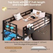 Metal Bunk Bed Twin Over Twin Size with Desk L-Shaped Bunk Bed with Led Lights & Charging Station for Adults, Twin Loft Bed Frame with Storage Shelves & Safety Guardrail & Ladder, Black