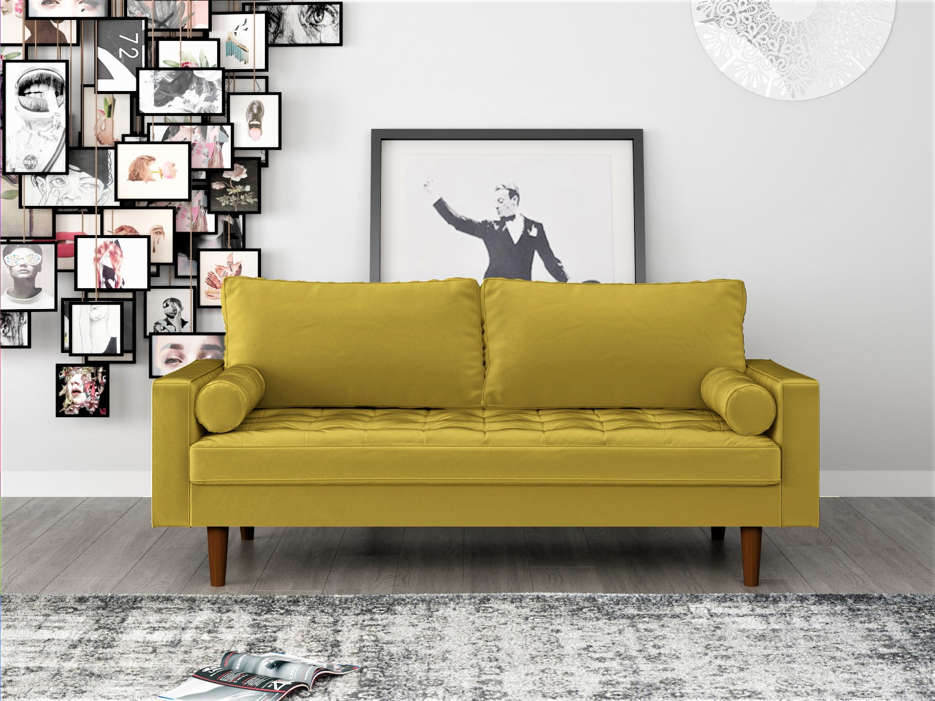 Uspridefurniture Hazen 2Pcs Velvet Living Room Set, Yellow