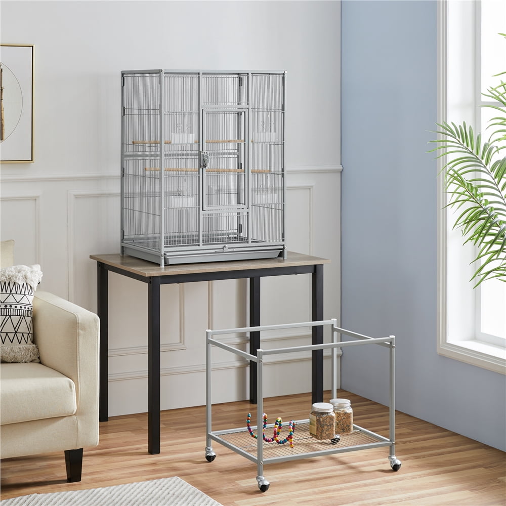 Alden Design 54" Metal Rolling Bird Cage with Detachable Stand, Light Gray