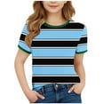 thumbnail image 3 of Boys Girls Cotton T-Shirts Short Sleeve Striped Colorblock Crew Neck Tee Toddlers Kids Casual Summer Tops (7-8 Years, Light Blue), 3 of 4