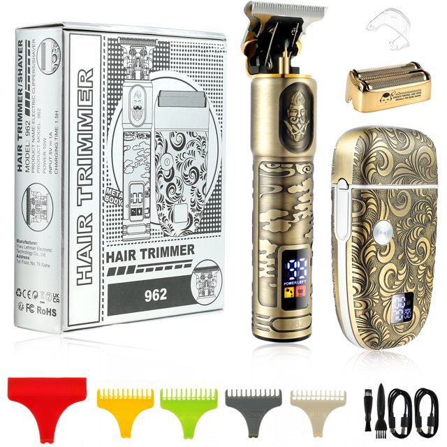 Juego de cortadoras de cabello profesionales Juego de cortadoras de cabello y afeitadoras eléctricas para hombres Afeitadora de lámina inalámbrica recargable con pantalla LED y peines guía Kit de cort