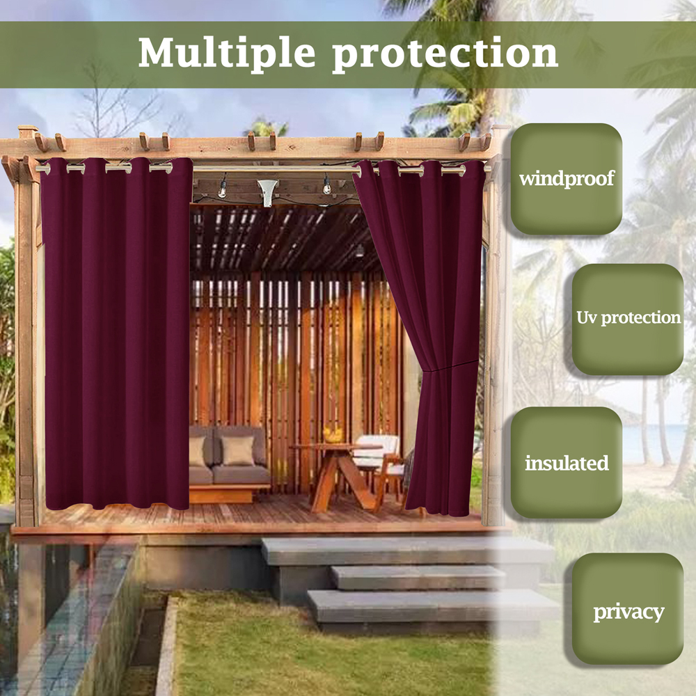 (4 Panel) Upgraded Outdoor Curtain Garden Patio Gazebo Sunscreen Blackout Curtains, Thermal Insulated White Curtains with Grommet | Waterproof& Windproof&UV-protection& Mildew Resistant,Red 54*108in - image 3 of 8
