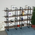 thumbnail image 4 of Large double bookcases with 8 walnut wood shelves for living room, 4 of 4