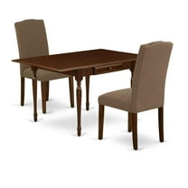 East West Furniture Monza 3-piece Wood Dining Table Set in Mahogany