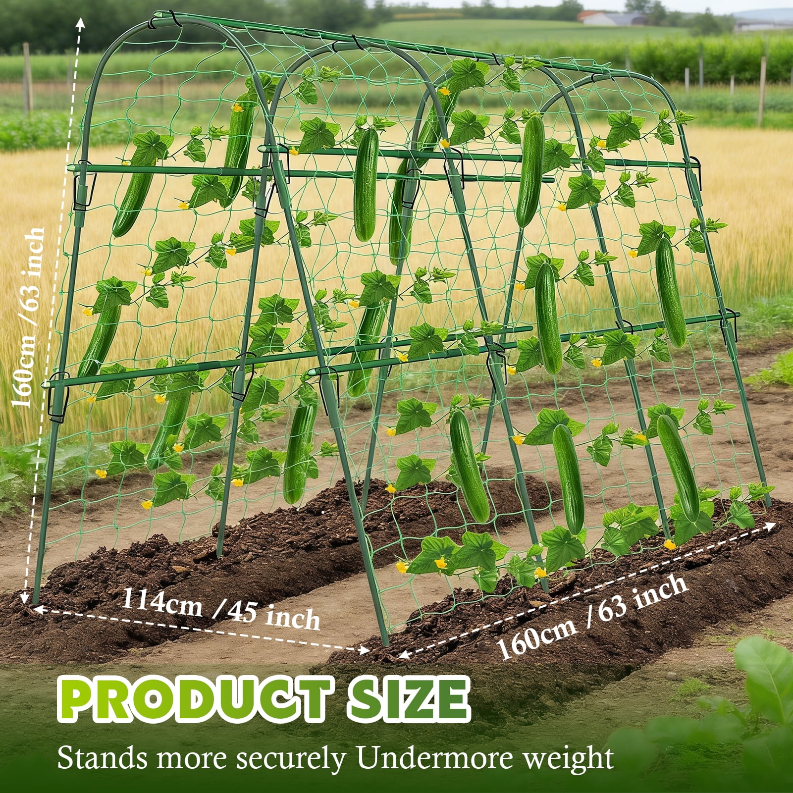 LANDLIT Cucumber Trellis for Raised Bed, 63x63x45 Inch U-Shape Garden Trellis for Climbing Plants & Vegetables | Metal Arch Vegetables Trellis, Plant Support for Grape Vine Squash Peas Flower