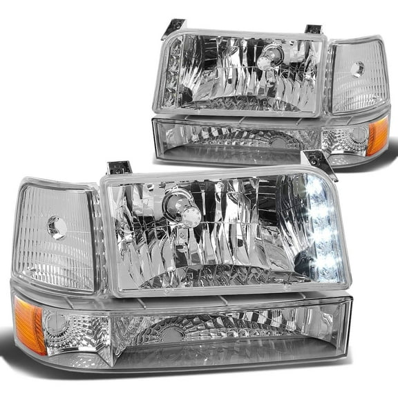 DNA Motoring For 92-96 Ford F150 F250 F350 Bronco LED DRL Headlight Parking Corner Lamp Pair Chrome/Amber