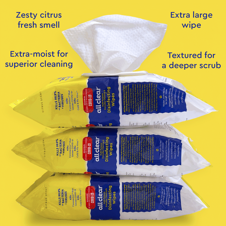 All Clear Disinfectant Cleaning Wipes, Citrus Scent, 240 Count, 3