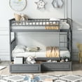 thumbnail image 2 of Royard Oaktree Twin over Twin Bunk Bed with Storage Drawers and Built-in Ladder, Wood Bunk Bed Frame with Fence Style Guardrails and Headboard, Can Be Divided Into 2 Separate Platform Beds, Grey, 2 of 7