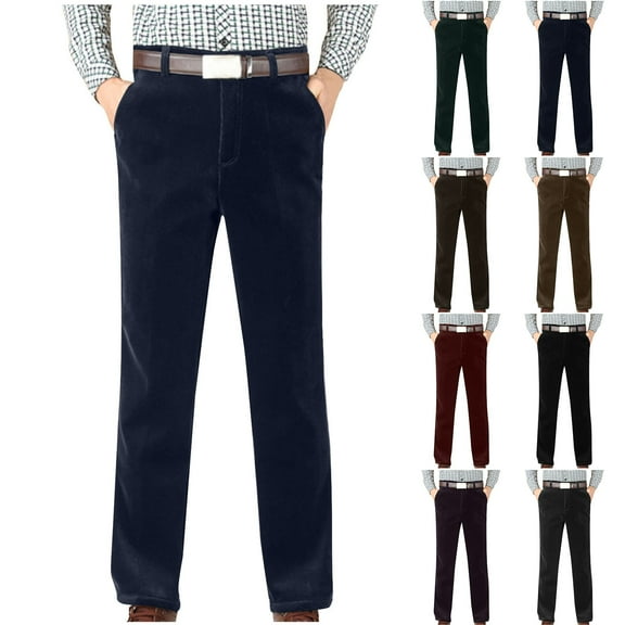 Miluxas Mens Corduroy Pants Flat Front Straight Leg Casual Pants Wine