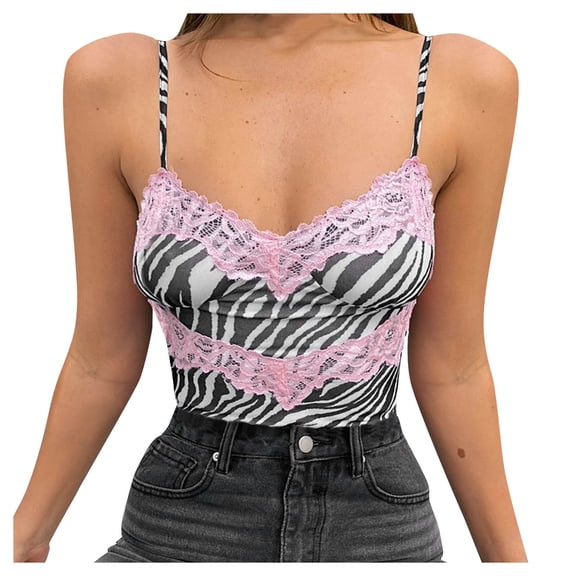 Fengqque Women's Striped Print Lace Camisole